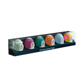 A compact rectangular packaging box displaying six Satisfyer Masturbator Eggs - Mixed 6 Pack. Each cyber-skin egg is individually labeled and colored differently: Richie, Bubble, Naughty, Crunchy, Savage, and Fierce. The text "SF Masturbator Eggs" is visible on the package.